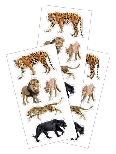 3 sheets of decorative stickers featuring photographic tigers, lions, cougars and panthers.
