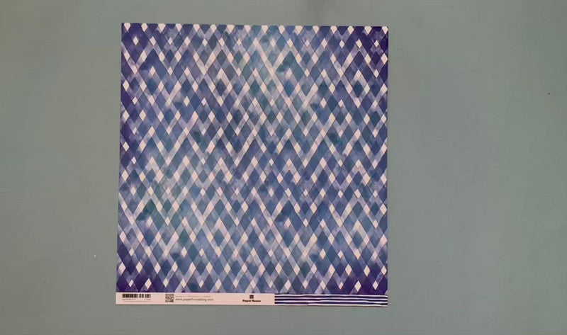 Scrapbook Paper - Blue Watercolor Plaid / Stripes