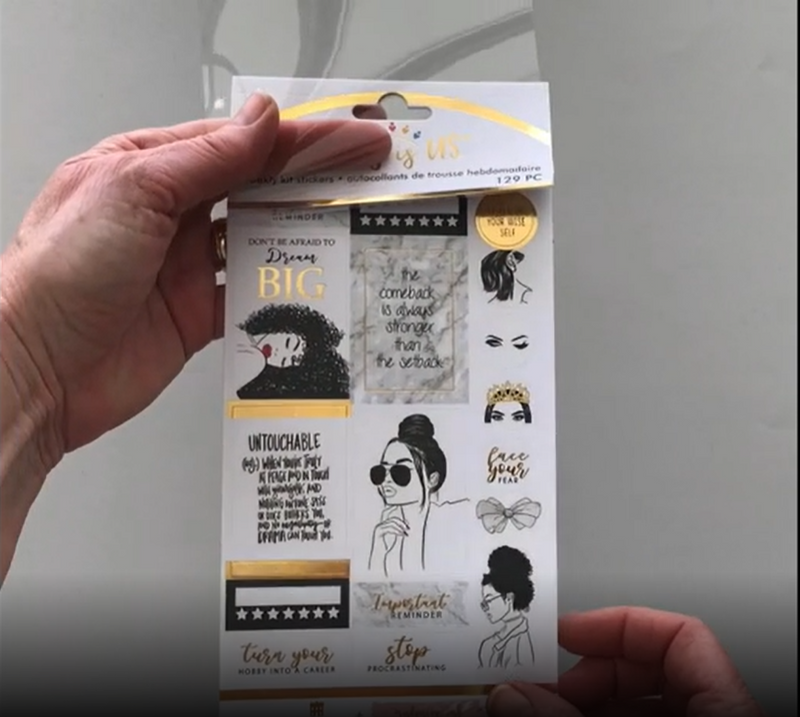 Female hands pick up and flip through the pages of the "Glamorous Girls" planner stickers booklet to show each page of stickers in detail. There are four pages in this sticker book by Paper House Productions.