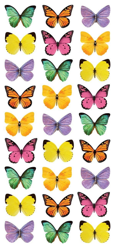 puffy stickers featuring colorful, photo real butterflies on white background.