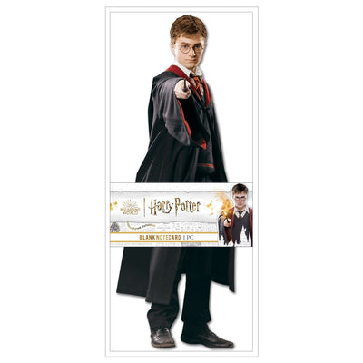 shaped note card featuring Harry Potter performing witchcraft shown in package on a white background.