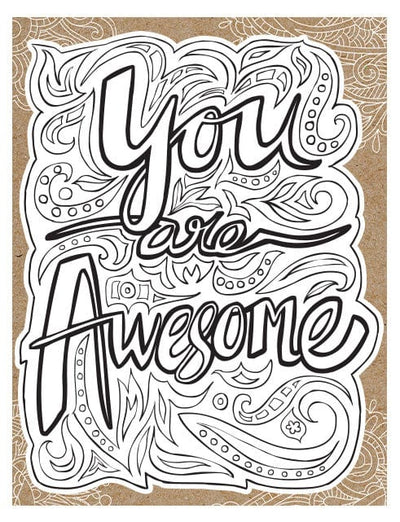 note card featuring You Are Awesome coloring card on kraft colored envelope, shown on white background.