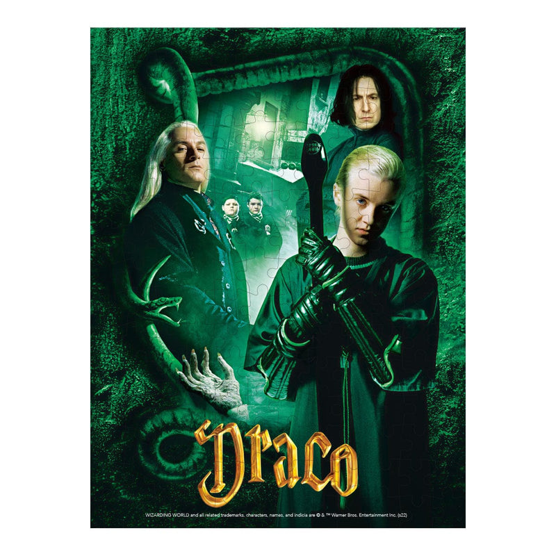 This jigsaw puzzle features a green themed Draco from the Harry Potter puzzles set shown on a white background.