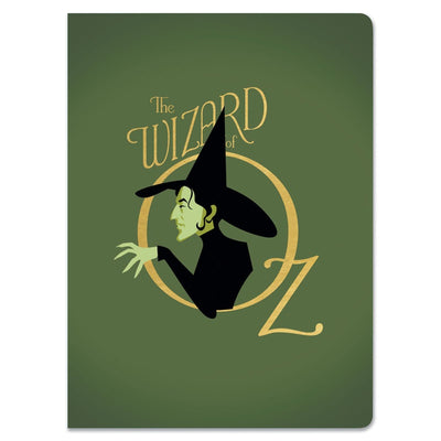 Wicked Witch Softcover journal notebook image shows cover featuring a Wicked Witch illustration and a WOZ gold logo on a green background.