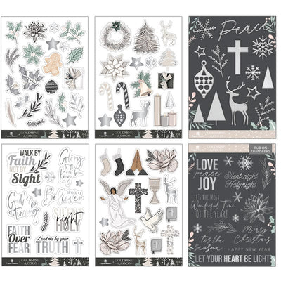 craft kit featuring 6 holiday illustrated sticker sheets shown on white background.