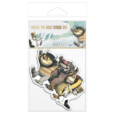 fridge magnet featuring 4 characters from Where the Wild Things Are shown in package on a white background.