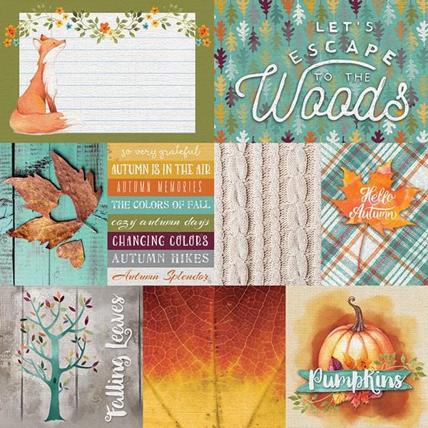 scrapbook paper featuring woodland friends, autumn themed tags.