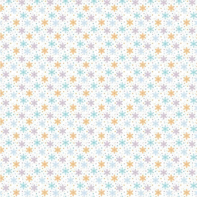 12x12 scrapbook paper featuring a blue, teal and orange star pattern on a white background.