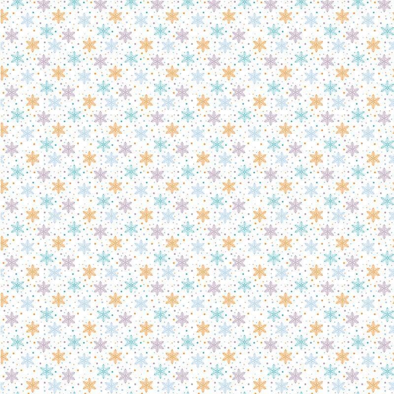 12x12 scrapbook paper featuring a blue, teal and orange star pattern on a white background.