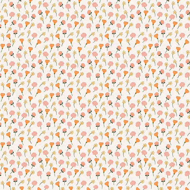 scrapbook paper featuring a pink and orange illustrated floral pattern on white background.