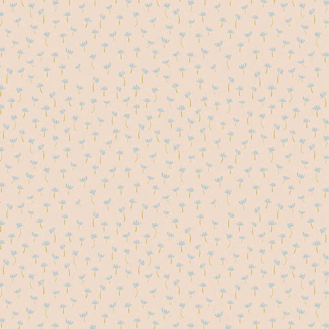 scrapbook paper featuring light peach background with light blue illustrated floral pattern.