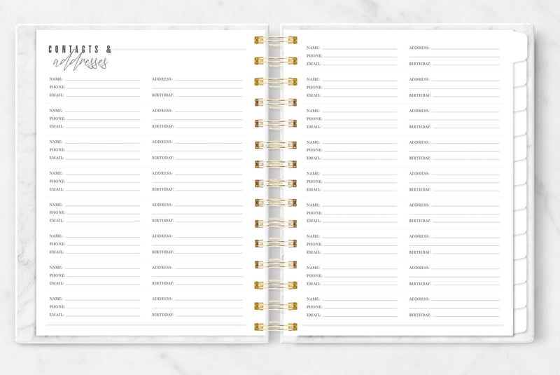 be your queen planner organizer shown open to the contacts and addresses section
