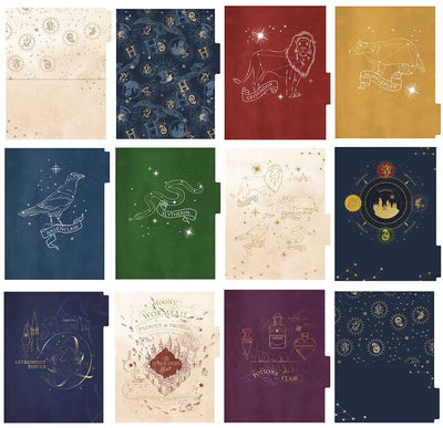 12 Harry Potter planner divider sheets featuring colorful constellations with gold detail on white background.