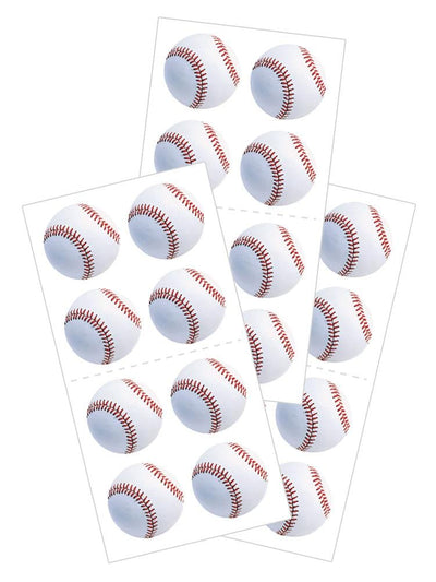 3 sheets of stickers featuring photo real baseballs shown on a white background.