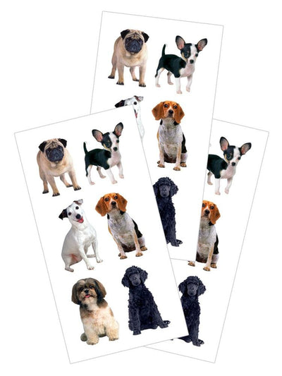 3 stickers featuring photo real small dogs, shown on white background.