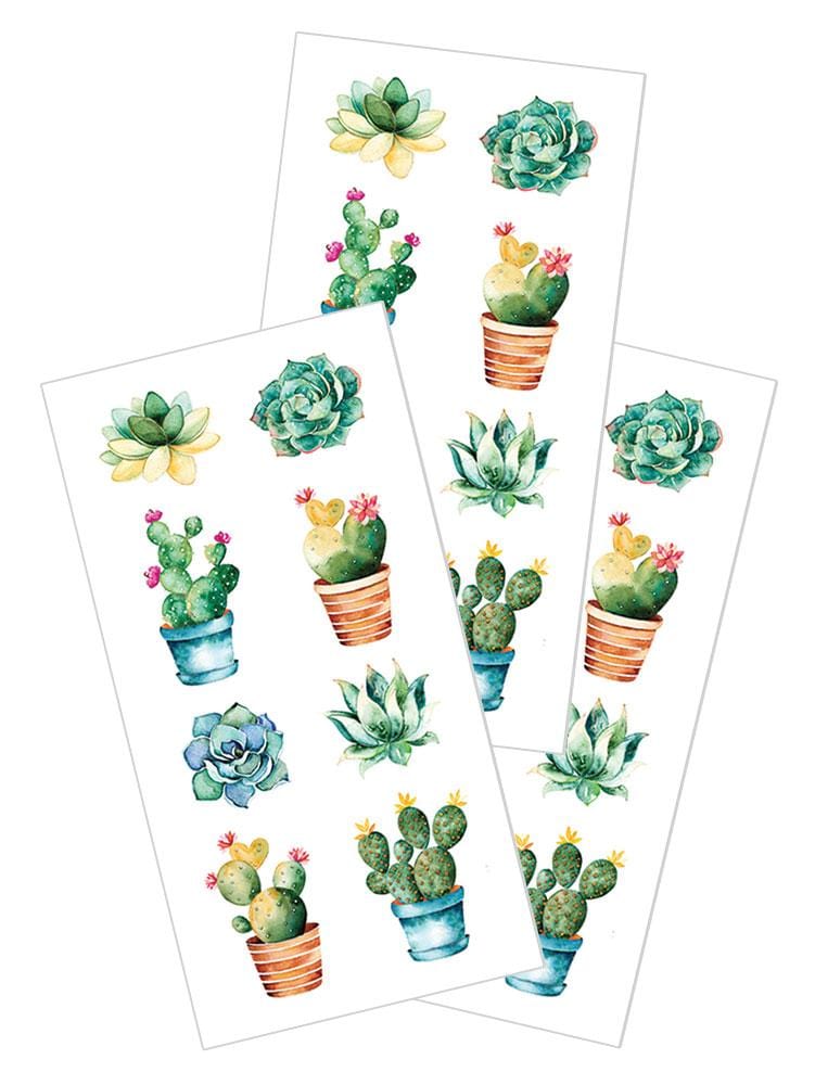3 sheets of stickers featuring illustrated succulents, shown on white background.