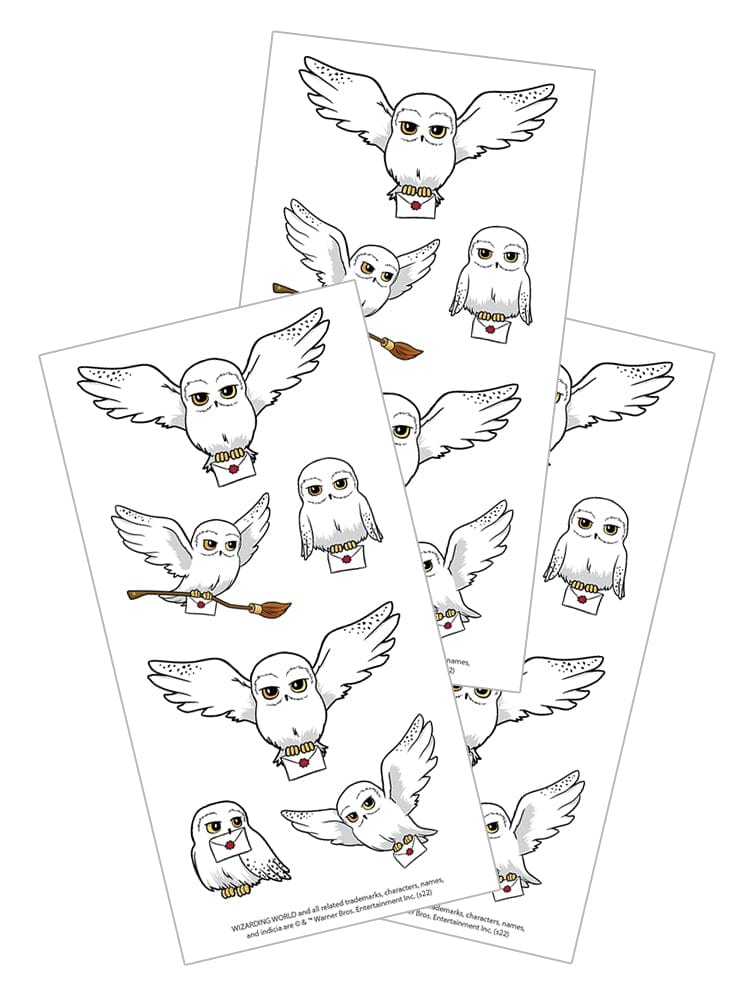 3 sheets of Harry Potter stickers featuring illustrations of Hedwig, shown on a white background.