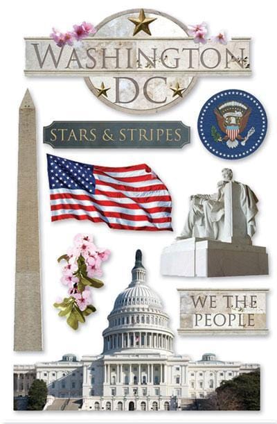 3D scrapbook stickers featuring Washington DC monuments and the American flag.
