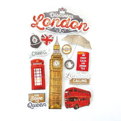 3D scrapbook stickers featuring Big Ben and other London themed images