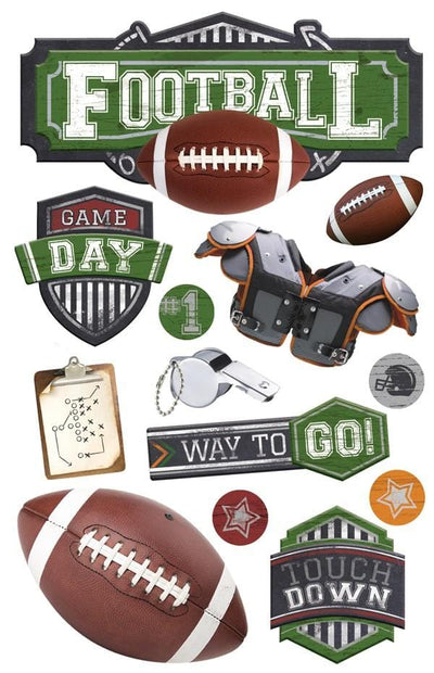 3D scrapbook sticker featuring football imagery