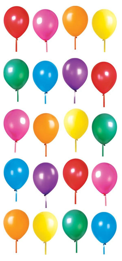 puffy stickers featuring colorful birthday balloons.