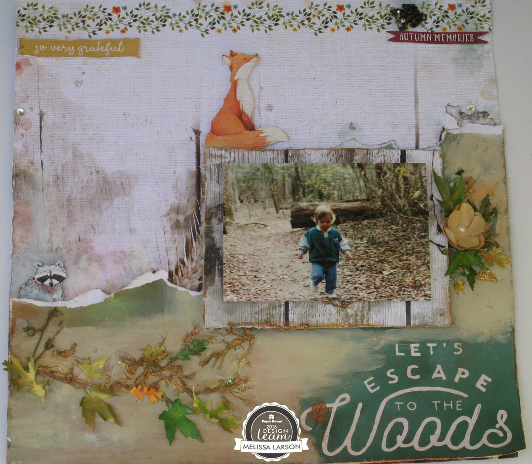 scrapbook layout featuring a photo of a little boy on an autumn themed background.