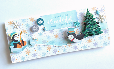Making a Landscape Christmas Card with Cute Stickers