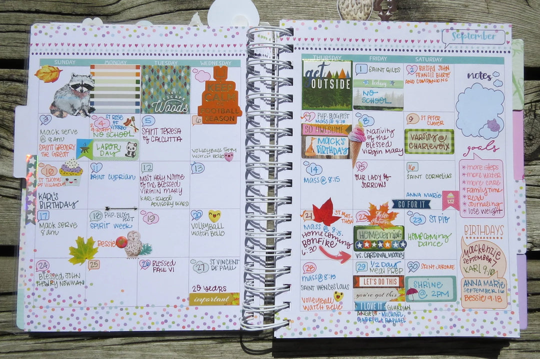 planner spread featuring colorful stickers.