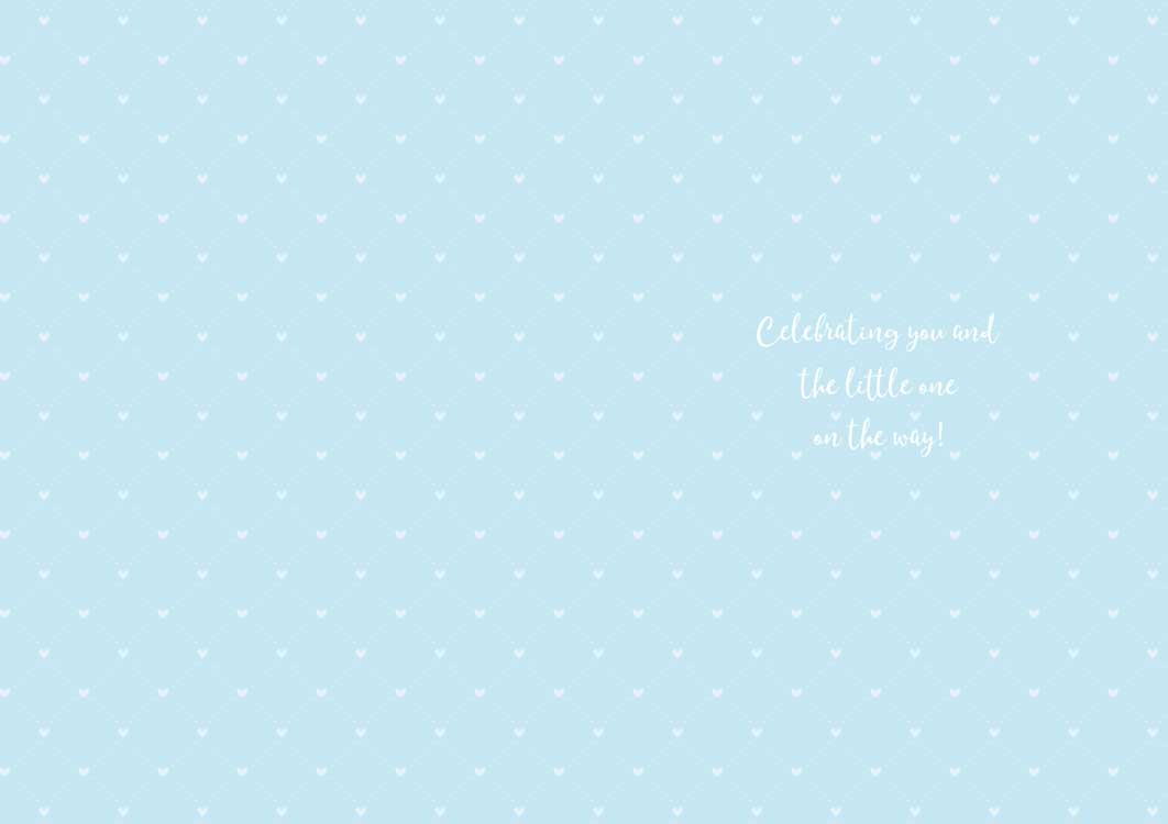 baby note card inside spread featuring a blue background with a tiny white heart pattern.