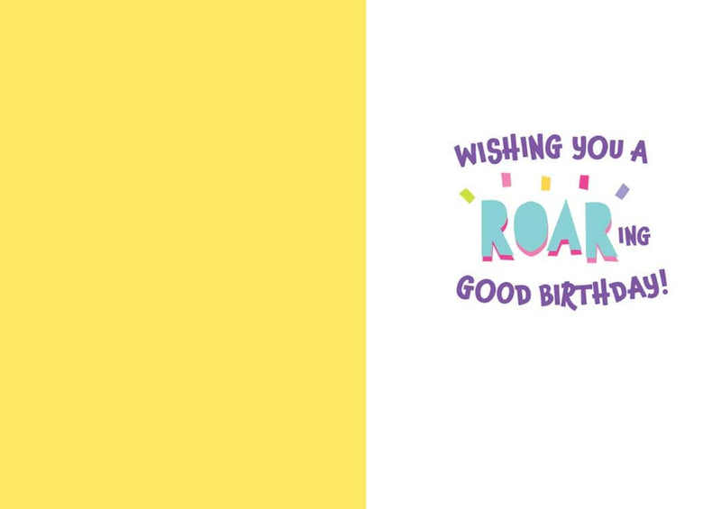 birthday note card inside spread featuring a yellow left panel and purple birthday sentiment.