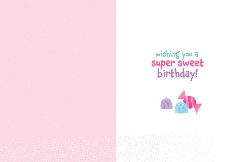 birthday note card inside spread featuring a pink and white background