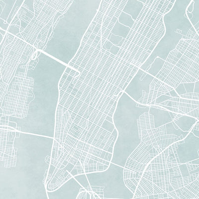 scrapbook paper featuring a simple illustrated map of manhattan island in white lines on light blue background.