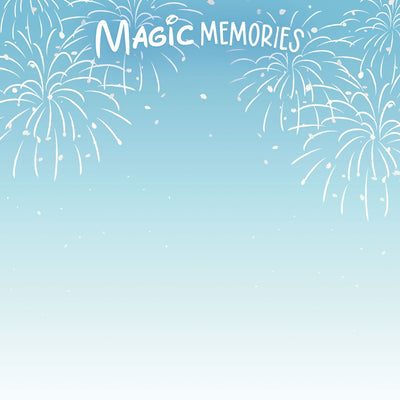 scrapbook paper featuring a light blue background with White fireworks and "Magic Memories" in text.