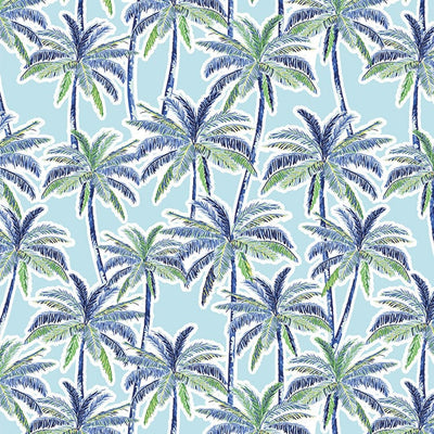 scrapbook paper featuring a blue and green illustrated palm tree pattern