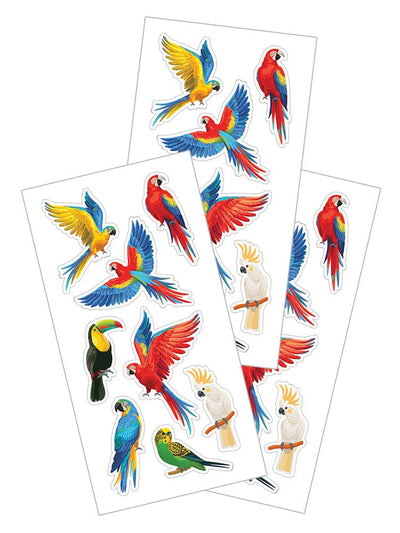 3 sheets of decorative stickers featuring colorful tropical birds.