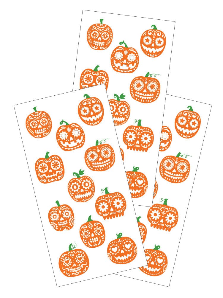 3 sheets of decorative stickers featuring illustrated orange pumpkin cut-outs.