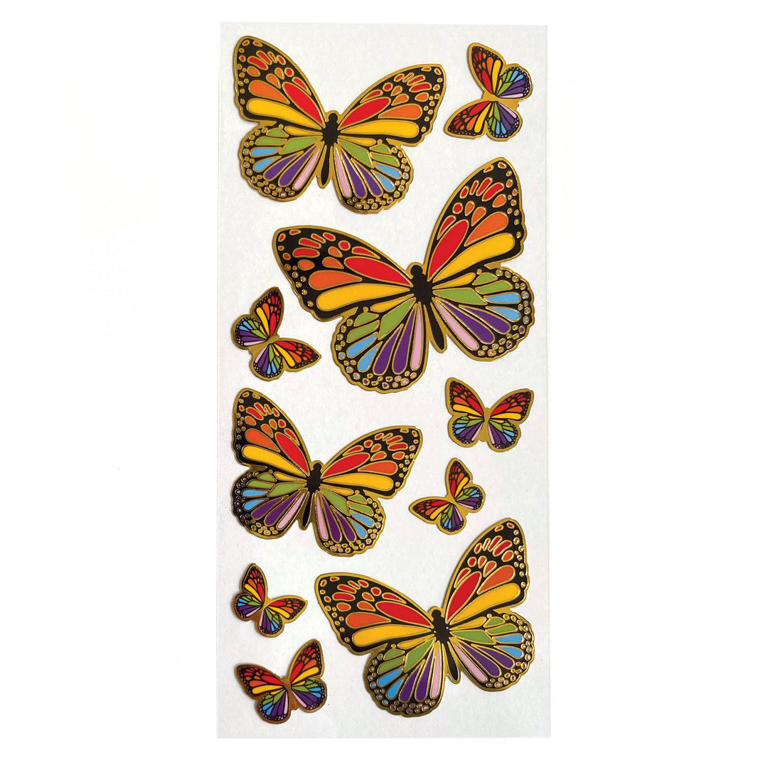 Decorative Stickers - Rainbow Butterflies Faux Enamel