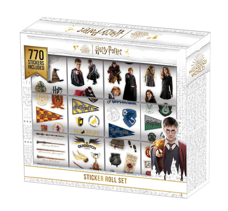 Sticker Roll Box Set featuring Harry Potter characters and moments, shown in package on white background.