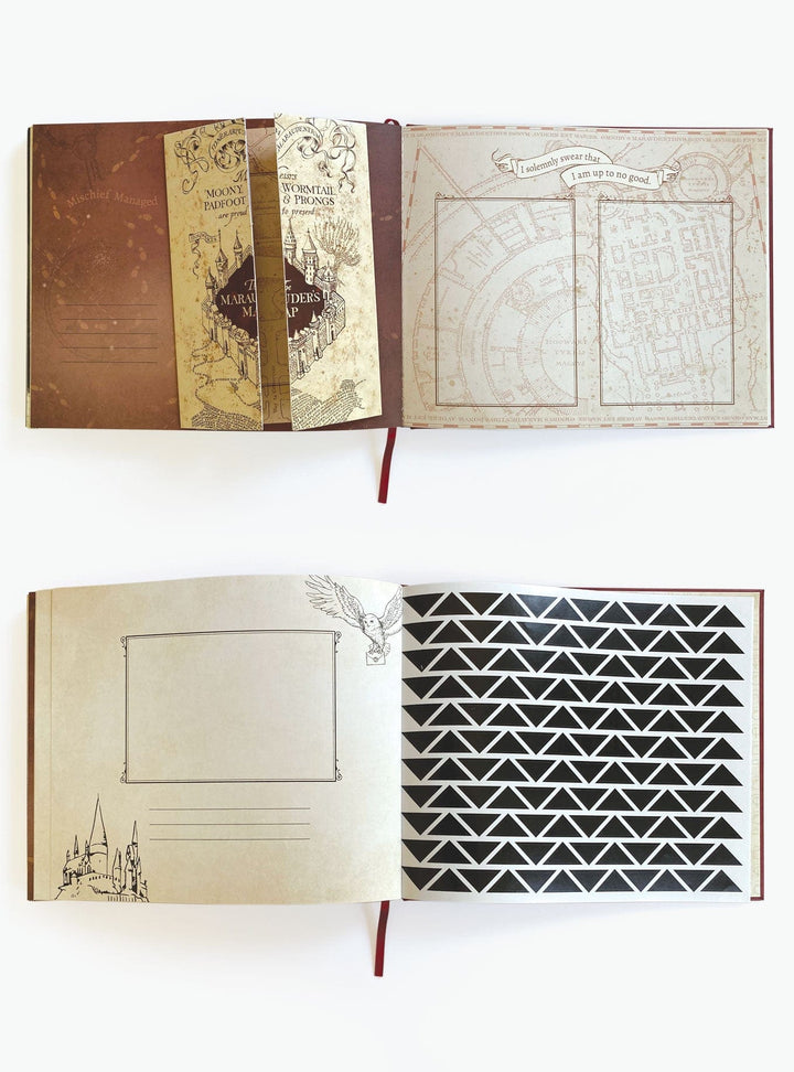 ALB-6000E - Harry Potter Vegan Leather Deluxe Flip Photo and Scrapbook Album - Burgundy vegan leather album with folded marauder&