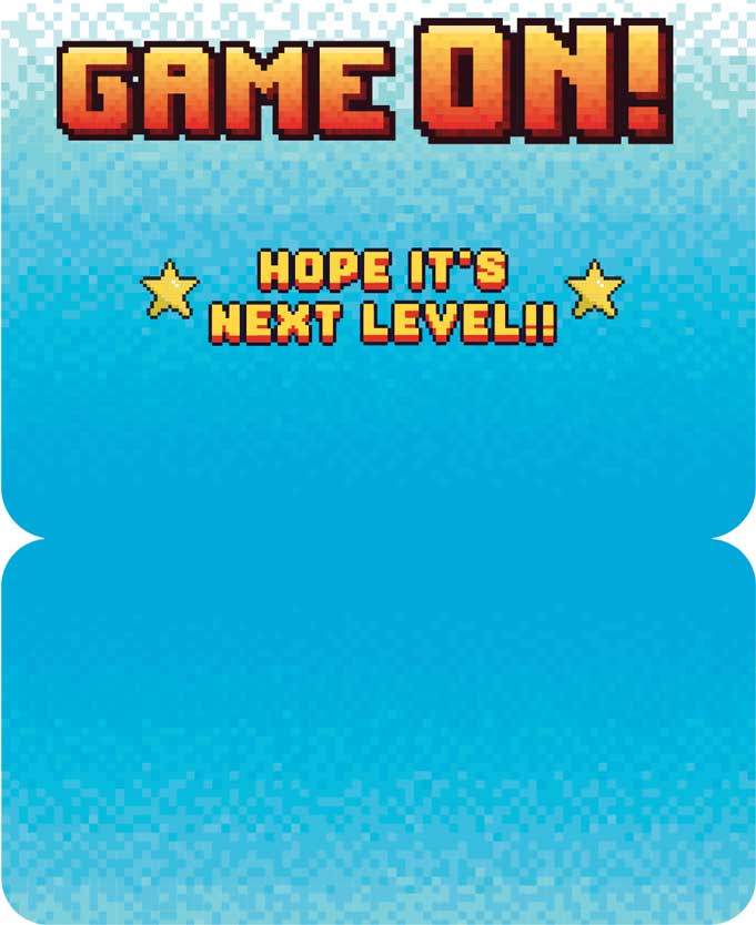 C-7007E - Note Card - Game On Birthday Foil - Retro pixel art birthday card with "GAME ON!" text and "HOPE IT&
