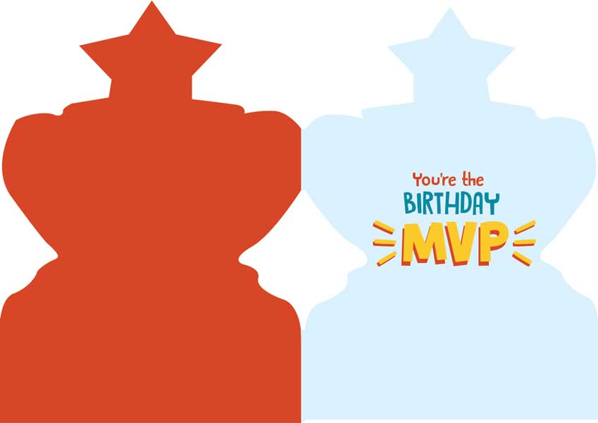 CF-7057E - Note Card - Trophy Kid Foil - Red and blue trophy-shaped note cards with "You&