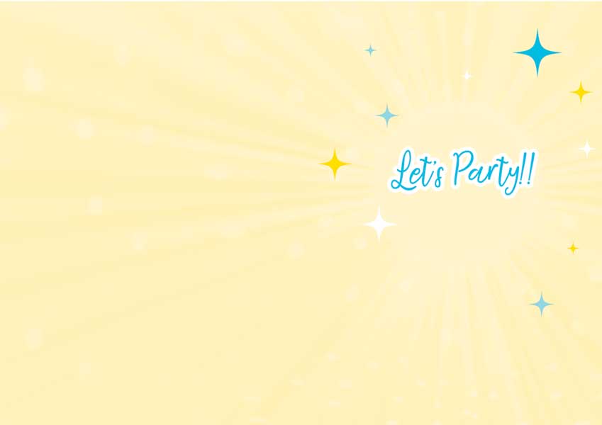 CF-7063E - Note Card - Dance Party Foil - Cream-colored card with blue and yellow foil stars scattered across and "Let&