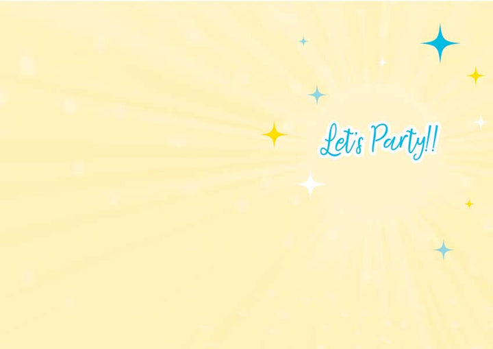 CF-7063E - Note Card - Dance Party Foil - Cream-colored card with blue and yellow foil stars scattered across and "Let&