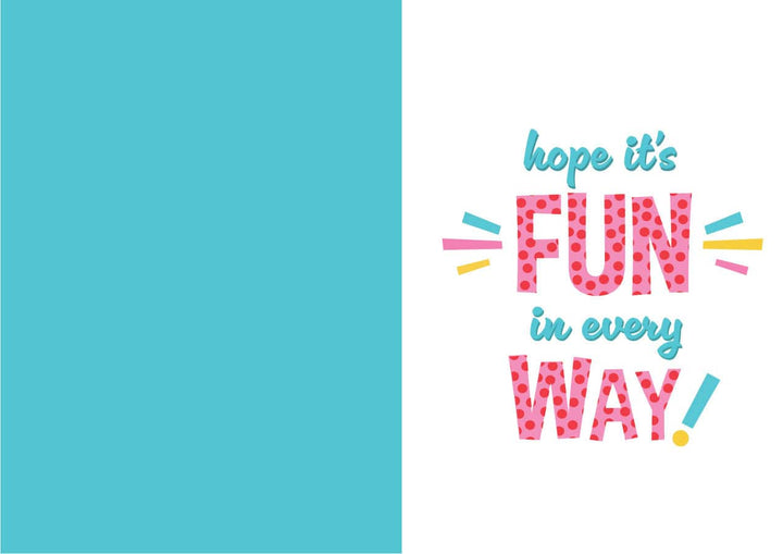 CF-7092E - Birthday Balloon Tiger - Foil Card - Bright greeting card with turquoise left panel and white right panel featuring pink polka-dotted text reading "hope it&