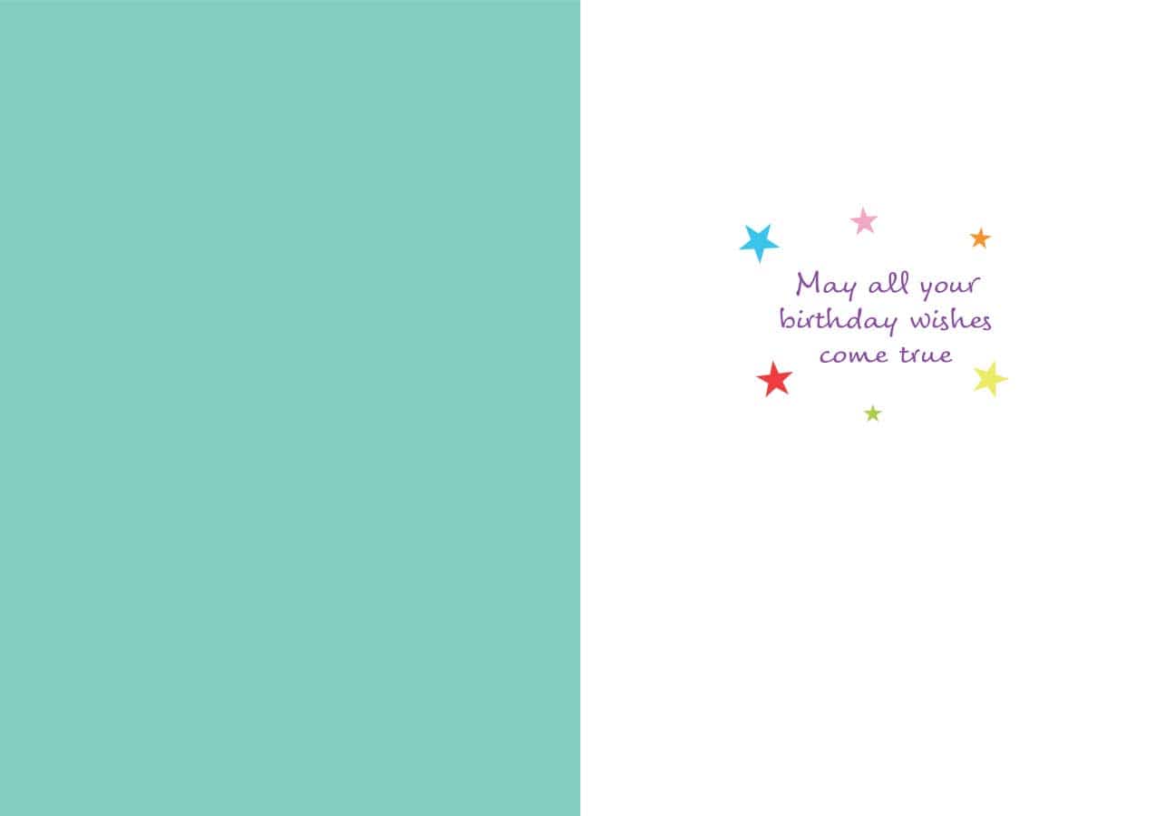 CF-7097E - Birthday Rainbow - Foil Card - Turquoise and white birthday card with colorful stars and purple text reading "May all your birthday wishes come true"