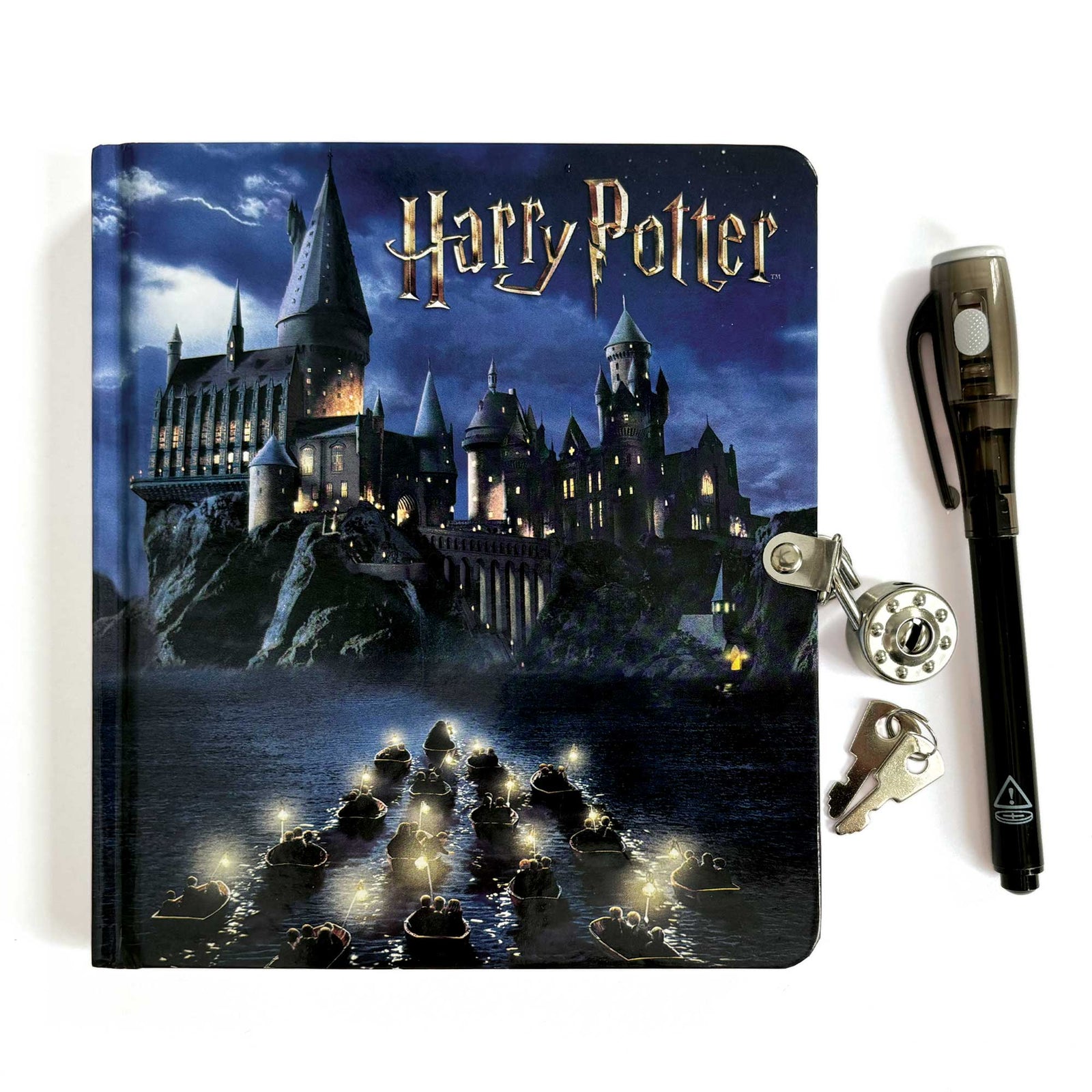 DRY-1000E - Locking Diary - Harry Potter Invisible Ink - Harry Potter locking diary with invisible ink pen and two silver keys on white background