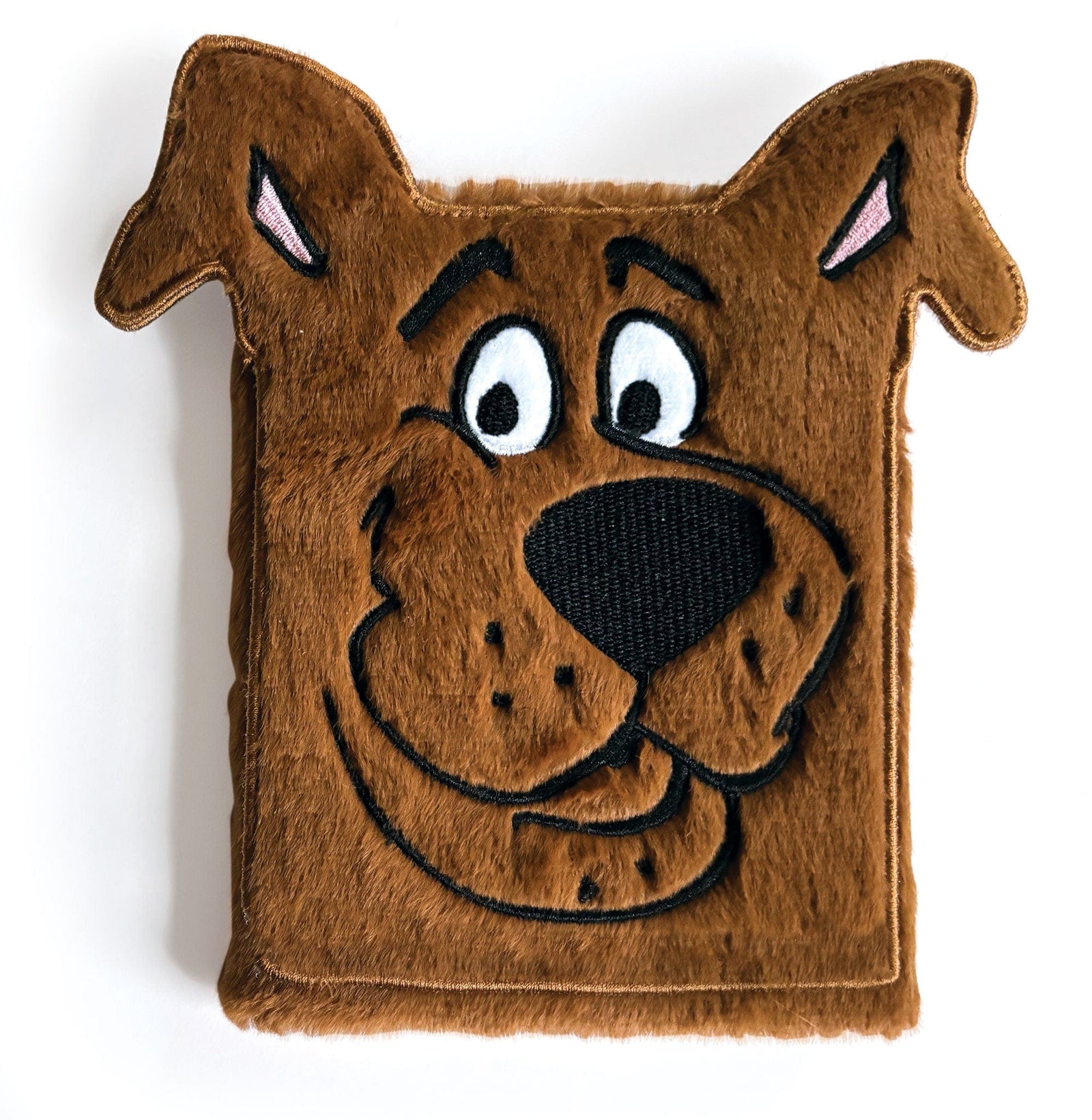 JLP-0003E - Scooby Doo Plush Journal - Brown plush journal cover featuring Scooby-Doo's smiling face with floppy ears, large eyes, and black nose against white background