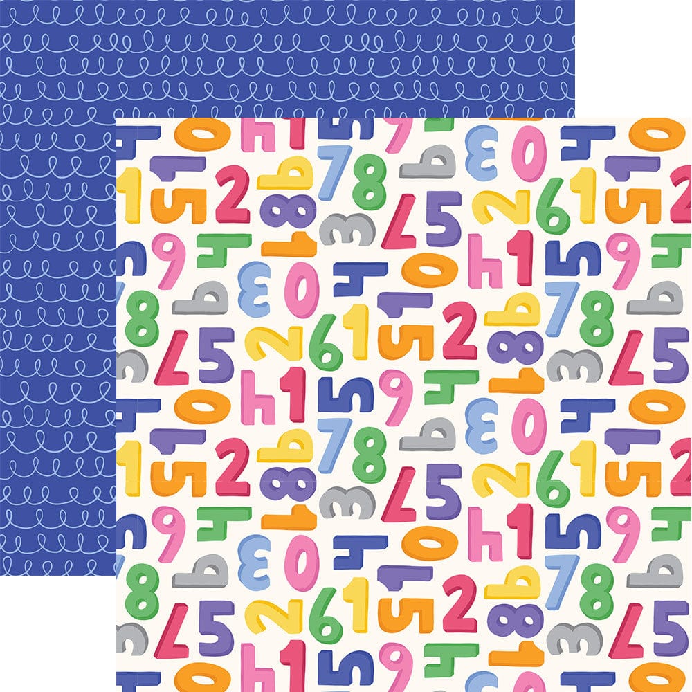 P-2338E - Numbers 12 x 12 Paper - Colorful numbered paper sheets featuring vibrant digits in various colors on white and blue patterned backgrounds