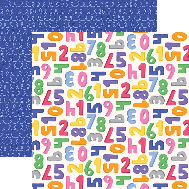 P-2338E - Numbers 12 x 12 Paper - Colorful numbered paper sheets featuring vibrant digits in various colors on white and blue patterned backgrounds