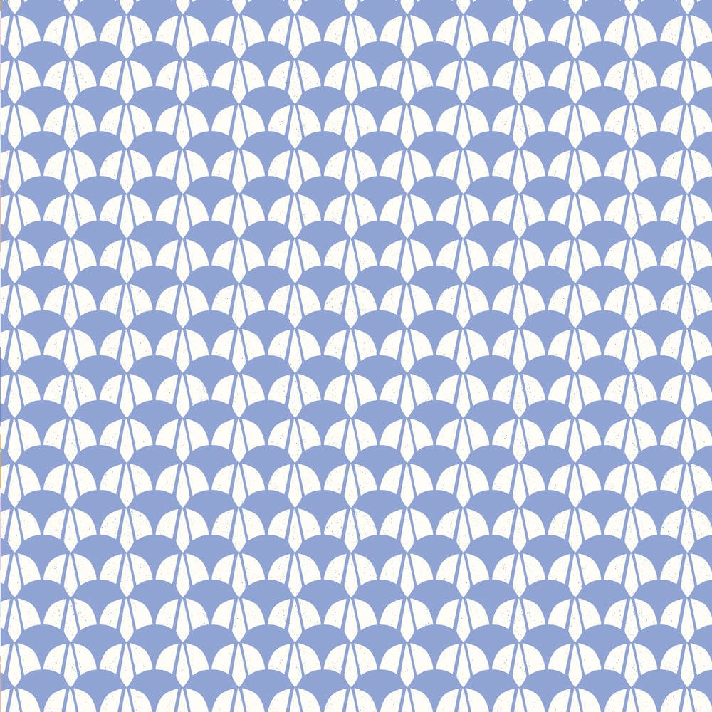 P-2342E - Clouds 12 x 12 Paper - Blue and white scalloped geometric pattern with repeating fan or shell-like designs